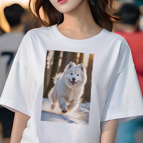 サモエド Tシャツ 犬愛 ユニークデザインレディース 犬ファン 半袖 春夏 プリント カジュアル かわいい..