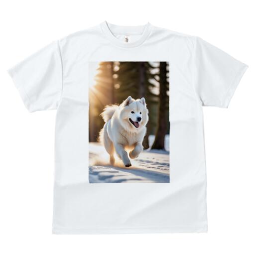 サモエド Tシャツ 犬愛 ユニークデザインレディース 犬ファン 半袖 春夏 プリント カジュアル かわいい 人間用 ギフト 個性的 雪 サモエド 冬 太陽 光