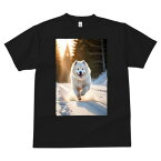 サモエド Tシャツ 犬愛 ユニークデザインメンズ キッズ 犬ファン 半袖 春夏 プリント カジュアル かわいい 人間用 ギフト 個性的 雪 サモエド 冬 太陽 森林