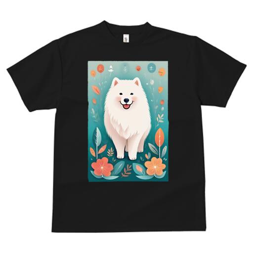 サモエド Tシャツ 犬愛 ユニークデザインレディース 犬ファン 半袖 春夏 プリント カジュアル かわいい 人間用 ギフト 個性的 花 サモエド 葉 植物
