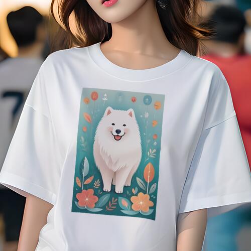 サモエド Tシャツ 犬愛 ユニークデザインレディース 犬ファン 半袖 春夏 プリント カジュアル かわいい 人間用 ギフト 個性的 花 サモエド 葉 植物 サモエド Tシャツ 犬愛 ユニークデザインレディース 犬ファン 半袖 春夏 プリント カジュアル かわいい 人間用 ギフト 個性的 花 サモエド 葉 植物