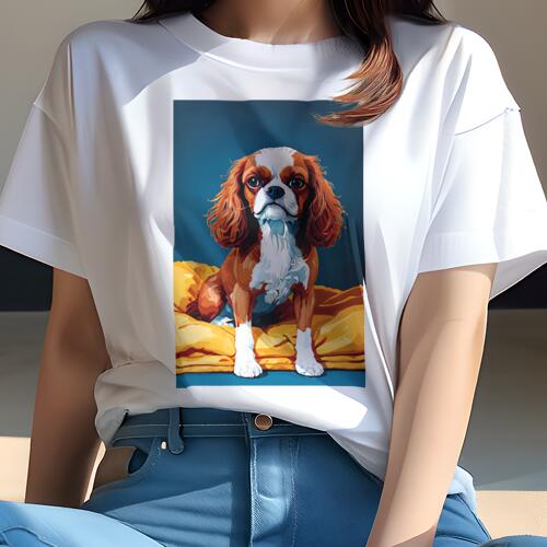 キャバリア Tシャツ 犬愛 ユニークデザインレディース 犬ファン 半袖 春夏 プリント カジュアル かわいい 人間用 ギフト 個性的 クッション キャバリア