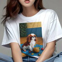 キャバリア Tシャツ 犬愛 ユニークデザインレディース 犬ファン 半袖 春夏 プリント カジュアル かわいい 人間用 ギフト 個性的 クリスマスツリー キャバリア