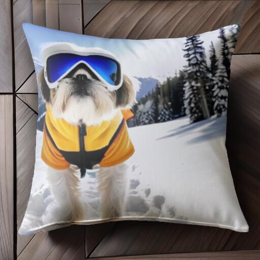 雪山 シーズー スキーウェア スキーゴーグル クッションカバー 45×45cm アニマル柄 おしゃれ 可愛い ク..