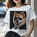 柴犬 Tシャツ 犬愛 ユニークデザインレディース 犬ファン 半袖 春夏 プリント カジュアル かわいい 人間用 ギフト 個性的 サングラス 柴犬 革ジャン クール かっこいい バイカー(4)