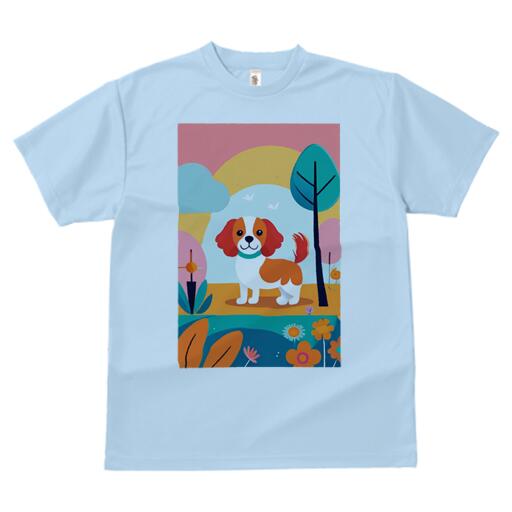 キャバリア Tシャツ 犬愛 ユニークデザインメンズ キッズ 犬ファン 半袖 春夏 プリント カジュアル かわいい 人間用 ギフト 個性的 木 キャバリア 花 空 雲