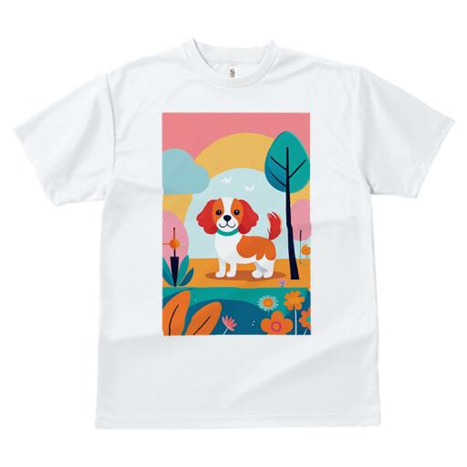 キャバリア Tシャツ 犬愛 ユニークデザインメンズ キッズ 犬ファン 半袖 春夏 プリント カジュアル かわいい 人間用 ギフト 個性的 木 キャバリア 花 空 雲