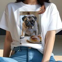 パグ Tシャツ 犬愛 ユニークデザインレディース 犬ファン 半袖 春夏 プリント カジュアル かわいい 人間用 ギフト 個性的 パン パグ(4)