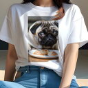 パグ Tシャツ 犬愛 ユニークデザインレディース 犬ファン 半袖 春夏 プリント カジュアル かわいい 人間用 ギフト 個性的 パン パグ