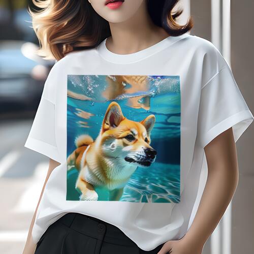 柴犬 Tシャツ 犬愛 ユニークデザインレディース 犬ファン 半袖 春夏 プリント カジュアル かわいい 人間用 ギフト 個性的 水 柴犬 水中