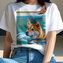 柴犬 Tシャツ 犬愛 ユニークデザインレディース 犬ファン 半袖 春夏 プリント カジュアル かわいい 人間用 ギフト 個性的 水 柴犬 プール(4)