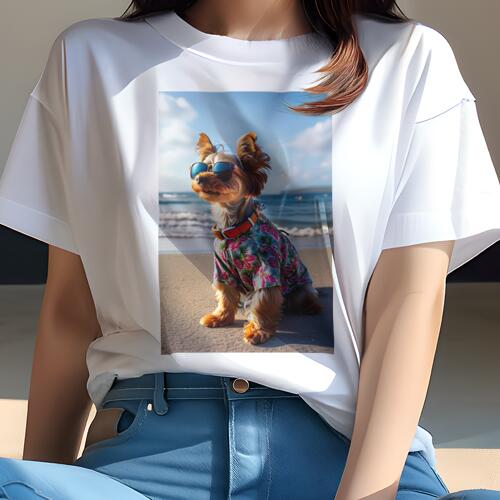 ヨークシャーテリア Tシャツ 犬愛 ユニークデザインレディース 犬ファン 半袖 春夏 プリント カジュアル かわいい 人間用 ギフト 個性的 アロハシャツ ヨークシャーテリア サングラス 海 ビーチ