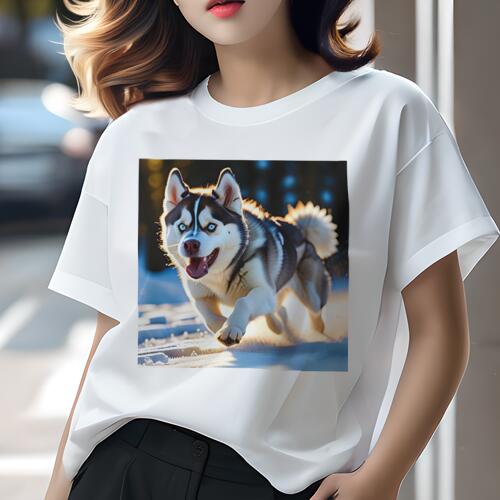 シベリアンハスキー Tシャツ 犬愛 ユニークデザインレディース 犬ファン 半袖 春夏 プリント カジュアル かわいい 人間用 ギフト 個性的 雪 シベリアンハスキー 冬 太陽