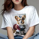 コーギー Tシャツ 犬愛 ユニークデザインレディース 犬ファン 半袖 春夏 プリント カジュアル かわいい 人間用 ギフト 個性的 ドレス コーギー フリル