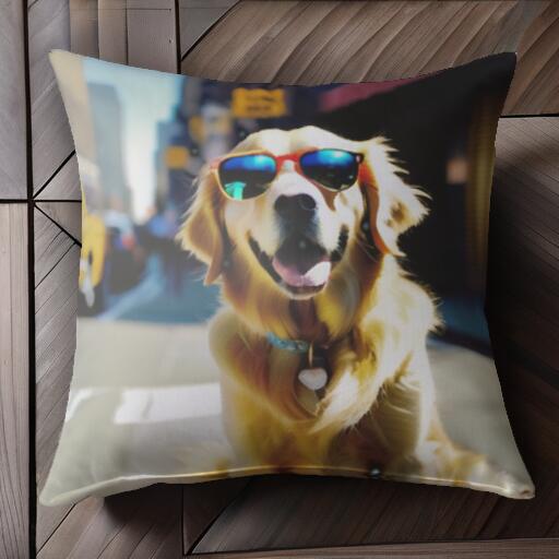 サングラス ゴールデンレトリバー ニューヨーク 街 クッションカバー 45×45cm アニマル柄 おしゃれ 可..
