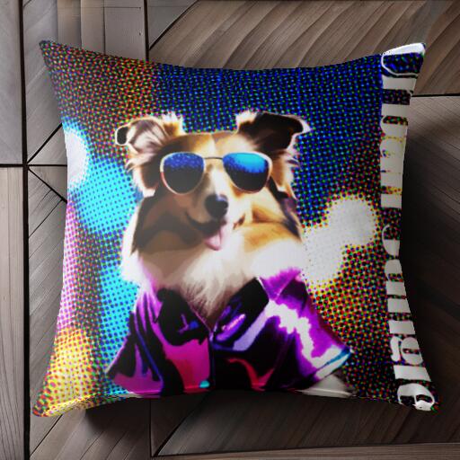 サングラス シェットランドシープドッグ シャツ クッションカバー 45×45cm アニマル柄 おしゃれ 可愛い クッション本体付き 正方形