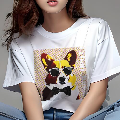 コーギー Tシャツ 犬愛 ユニークデザインレディース 犬ファン 半袖 春夏 プリント カジュアル かわいい 人間用 ギフト 個性的 サングラス コーギー 蝶ネクタイ