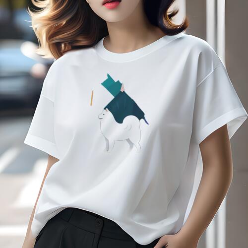 サモエド Tシャツ 犬愛 ユニークデザインレディース 犬ファン 半袖 春夏 プリント カジュアル かわいい 人間用 ギフト 個性的 山 サモエド 雪山 冬 幾何学模様