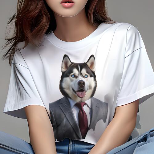 シベリアンハスキー Tシャツ 犬愛 ユニークデザインレディース 犬ファン 半袖 春夏 プリント カジュアル かわいい 人間用 ギフト 個性的 スーツ シベリアンハスキー ネクタイ