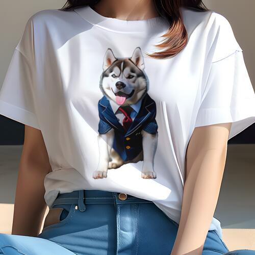 シベリアンハスキー Tシャツ 犬愛 ユニークデザインレディース 犬ファン 半袖 春夏 プリント カジュアル かわいい 人間用 ギフト 個性..