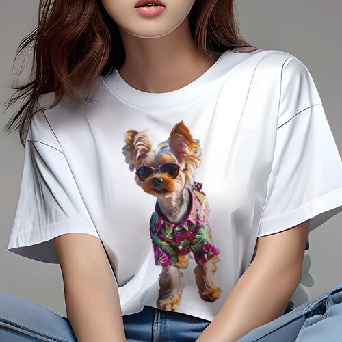 ヨークシャーテリア Tシャツ 犬愛 ユニークデザインレディース 犬ファン 半袖 春夏 プリント カジュアル かわいい 人間用 ギフト 個性的 アロハシャツ ヨークシャーテリア サングラス 夏 旅行