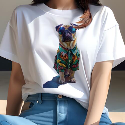 パグ Tシャツ 犬愛 ユニークデザインレディース 犬ファン 半袖 春夏 プリント カジュアル かわいい 人間用 ギフト 個性的 アロハシャツ パグ サングラス