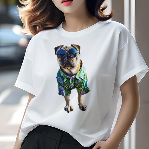 パグ Tシャツ 犬愛 ユニークデザインレディース 犬ファン 半袖 春夏 プリント カジュアル かわいい 人間用 ギフト 個性的 アロハシャツ パグ サングラス パイナップル
