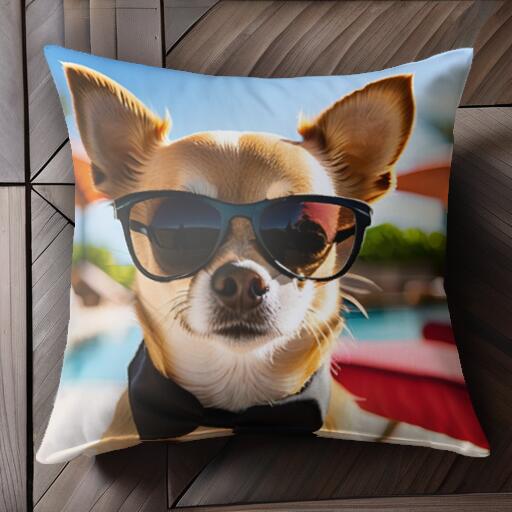 サングラス チワワ 蝶ネクタイ プール リゾート クッションカバー 45×45cm アニマル柄 おしゃれ 可愛い..