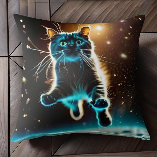 宇宙 星 猫 スペース クッションカバー 45×45cm アニマル柄 おしゃれ 可愛い クッション本体付き 正方形