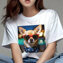 チワワ Tシャツ 犬愛 ユニークデザインレディース 犬ファン 半袖 春夏 プリント カジュアル かわいい 人間用 ギフト 個性的 サングラス チワワ バンダナ(4)