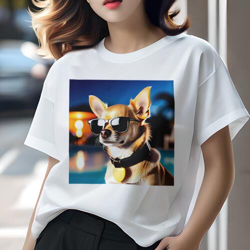 チワワ Tシャツ 犬愛 ユニークデザインレディース 犬ファン 半袖 春夏 プリント カジュアル かわいい 人間用 ギフト 個性的 サングラス チワワ 首輪 プール 夜