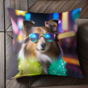サングラス シェットランドシープドッグ ネオン ライト ジャケット クッションカバー 45×45cm アニマル柄 おしゃれ 可愛い クッション本体付き 正方形