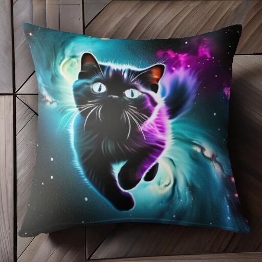 宇宙 猫 スペース ギャラクシー 星雲 クッションカバー 45×45cm アニマル柄 おしゃれ 可愛い クッション本体付き 正方形