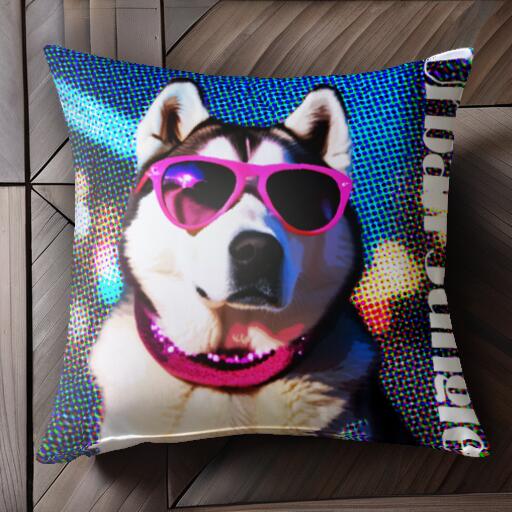 サングラス シベリアンハスキー ドット クッションカバー 45×45cm アニマル柄 おしゃれ 可愛