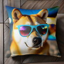 サングラス 柴犬 夏 ビーチ クッションカバー 45×45cm アニマル柄 おしゃれ 可愛い クッション本体付き 正方形