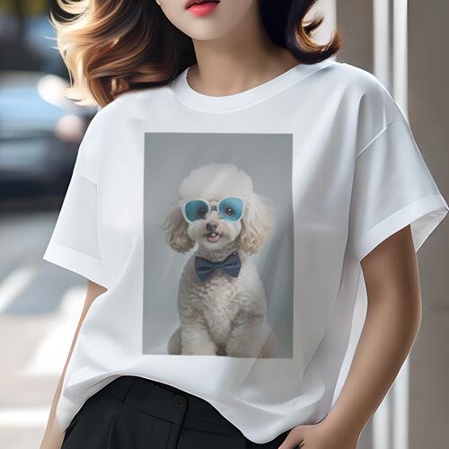 トイプードル Tシャツ 犬愛 ユニークデザインレディース 犬ファン 半袖 春夏 プリント カジュアル かわいい 人間用 ギフト 個性的 サングラス トイプードル 蝶ネクタイ