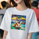 柴犬 Tシャツ 犬愛 ユニークデザインレディース 犬ファン 半袖 春夏 プリント カジュアル かわいい 人間用 ギフト 個性的 サングラス 柴犬 ビーチ 休暇 夏