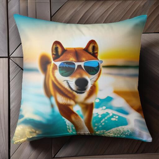 サングラス 柴犬 海 ビーチ 夏 クッションカバー 45×45cm アニマル柄 おしゃれ 可愛い クッション本体付き 正方形