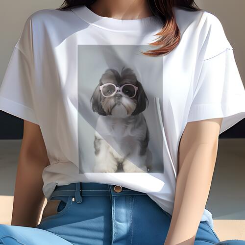 シーズー Tシャツ 犬愛 ユニークデザインレディース 犬ファン 半袖 春夏 プリント カジュアル かわいい 人間用 ギフト 個性的 メガネ シーズー