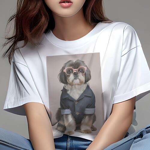 シーズー Tシャツ 犬愛 ユニークデザインレディース 犬ファン 半袖 春夏 プリント カジュアル かわいい 人間用 ギフト 個性的 メガネ シーズー シャツ