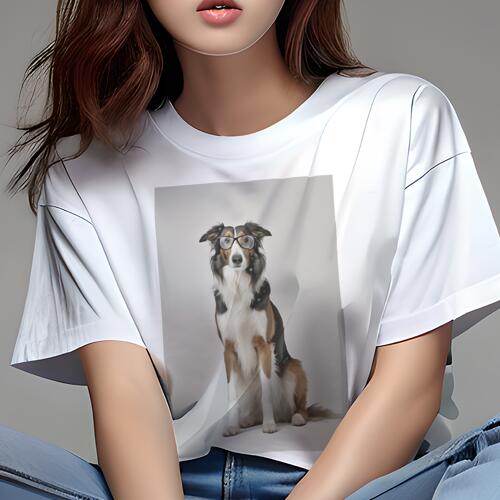 ボーダーコリー Tシャツ 犬愛 ユニークデザインレディース 犬ファン 半袖 春夏 プリント カジュアル かわいい 人間用 ギフト 個性的 メガネ ボーダーコリー(4)