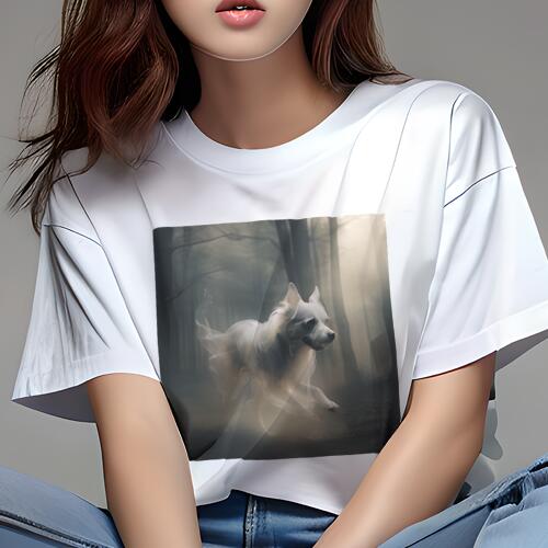 チャイニーズクレステッドドッグ Tシャツ 犬愛 ユニークデザインレディース 犬ファン 半袖 春夏 プリント カジュアル かわいい 人間用 ギフト 個性的 森 チャイニーズクレステッドドッグ 霧