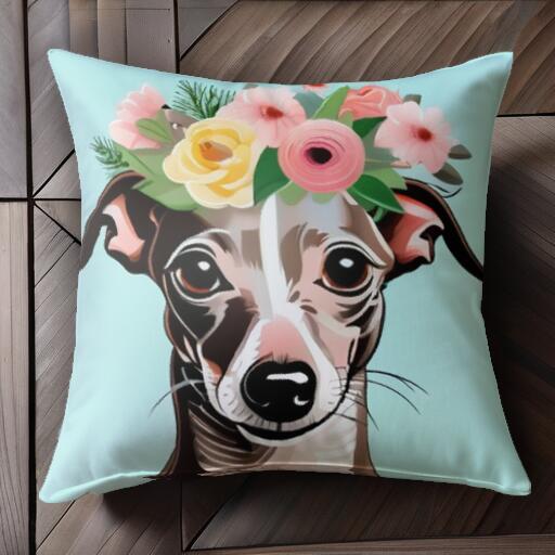 花 イタリアングレーハウンド 花飾り クッションカバー 45×45cm アニマル柄 おしゃれ 可愛い クッショ..