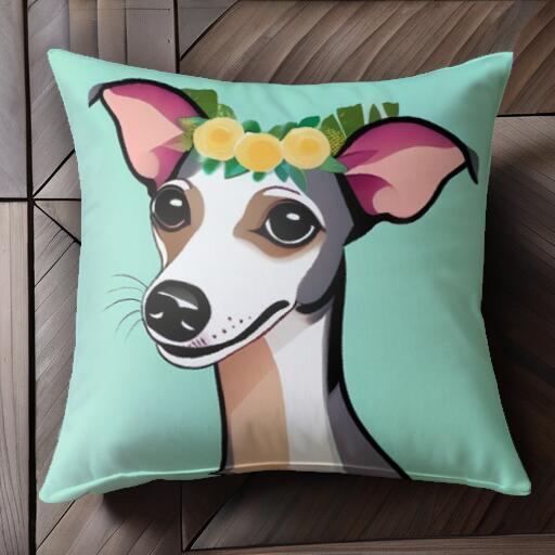 花 イタリアングレーハウンド 花冠 クッションカバー 45×45cm アニマル柄 おしゃれ 可愛い クッション..