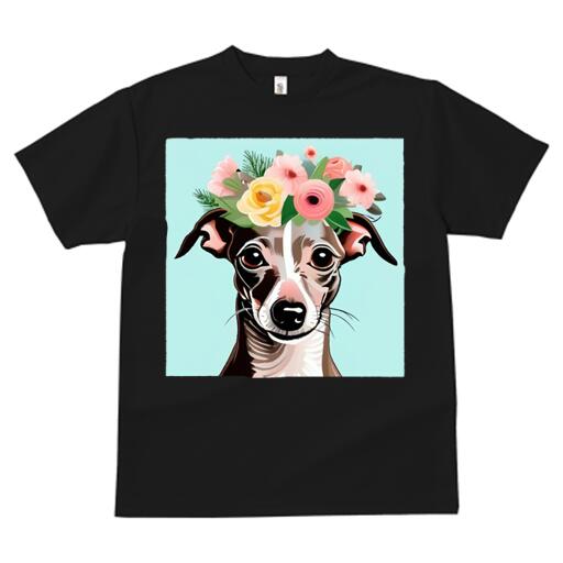 イタリアングレーハウンド Tシャツ 犬愛 ユニークデザインレディース 犬ファン 半袖 春夏 プリント カジュアル かわいい 人間用 ギフト 個性的 花 イタリアングレーハウンド 花飾り
