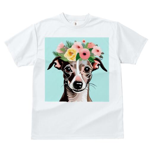 イタリアングレーハウンド Tシャツ 犬愛 ユニークデザインレディース 犬ファン 半袖 春夏 プリント カジュアル かわいい 人間用 ギフト 個性的 花 イタリアングレーハウンド 花飾り