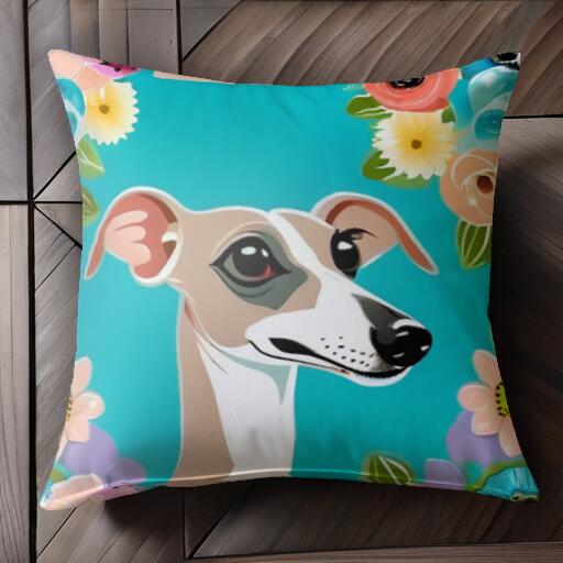花 イタリアングレーハウンド クッションカバー 45×45cm アニマル柄 おしゃれ 可愛い クッション本体付..