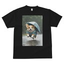 コーギー Tシャツ 犬愛 ユニークデザインメンズ キッズ 犬ファン 半袖 春夏 プリント カジュアル かわいい 人間用 ギフト 個性的 雨 コーギー 傘 レインコート