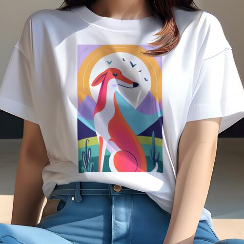 グレイハウンド Tシャツ 犬愛 ユニークデザインレディース 犬ファン 半袖 春夏 プリント カジュアル かわいい 人間用 ギフト 個性的 山 グレイハウンド 太陽 鳥 砂漠