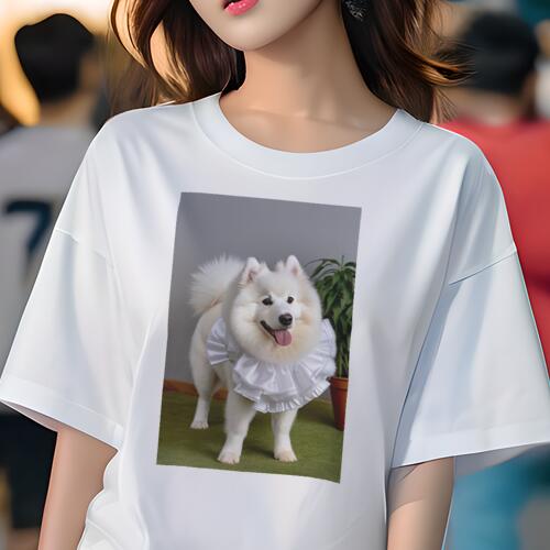 サモエド Tシャツ 犬愛 ユニークデザインレディース 犬ファン 半袖 春夏 プリント カジュアル かわいい..